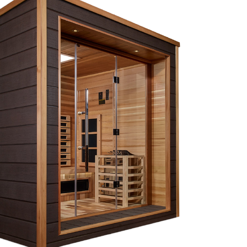 Golden Designs Visby 3 Person Outdoor-Indoor PureTech™ Hybrid Full Spectrum Sauna (GDI-8223-01) - Canadian Red Cedar Interior