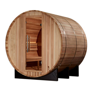 Golden Designs "Zurich" 4 Person Barrel with Bronze Privacy View - Traditional Sauna -  Pacific Cedar