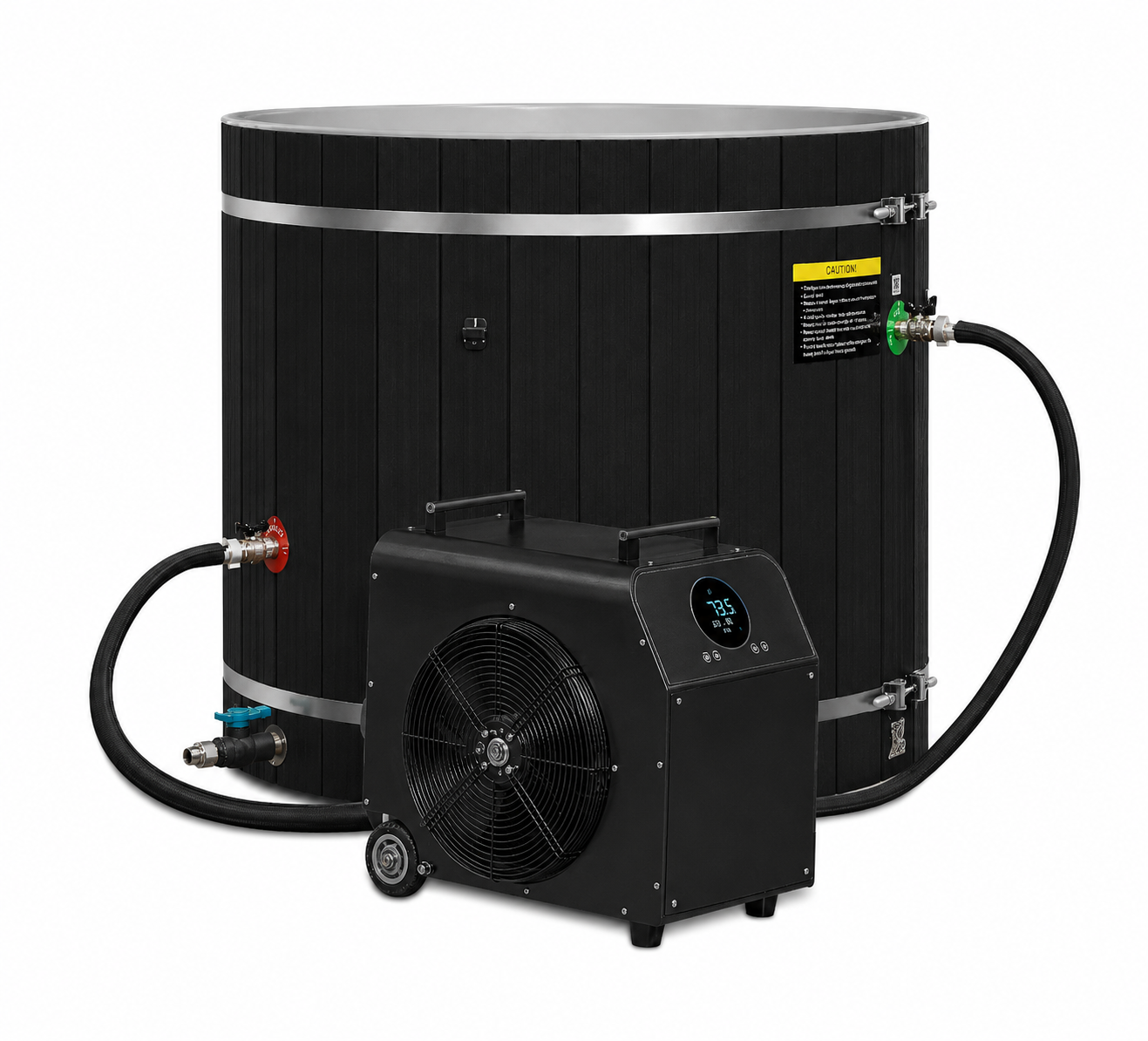 ***New 2026 Model*** Dynamic Cold Therapy PVC Barrel Cold Plunge - Black Exterior