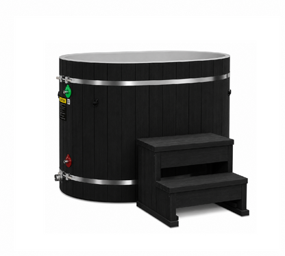 ***New 2026 Model*** DCT Oval Barrel Tub Cold Plunge (50-P) Pacific Cedar - 3/4 IN-OUT without Motor - Black Exterior