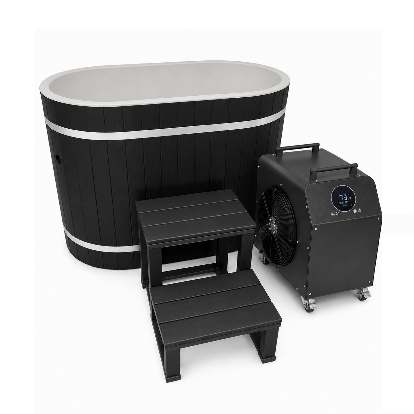 ***New 2026 Model*** DCT Oval Barrel Tub Cold Plunge (50-P) Pacific Cedar - 3/4 IN-OUT without Motor - Black Exterior