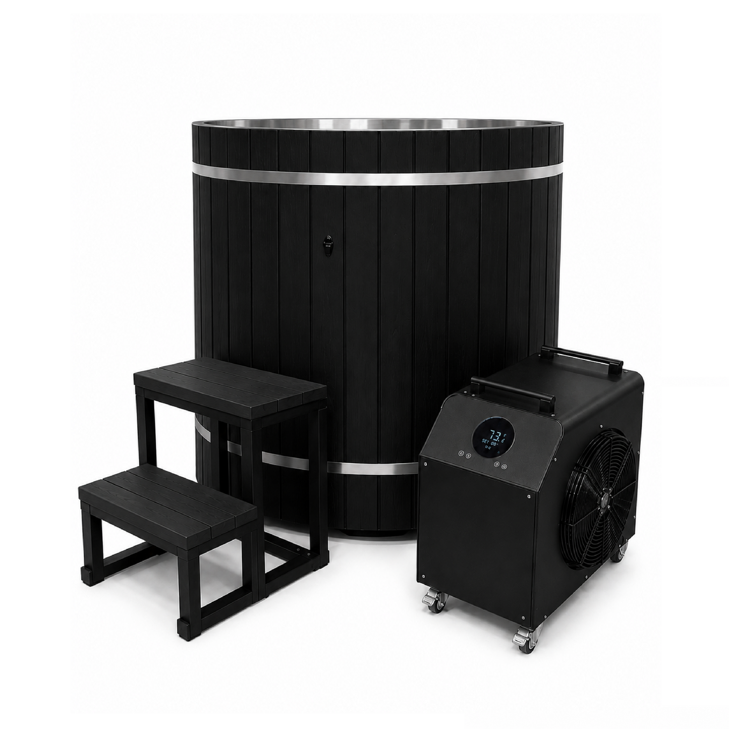 ***New 2026 Model*** Dynamic Cold Therapy Barrel 304 Stainless Steel Cold Plunge - Black Exterior