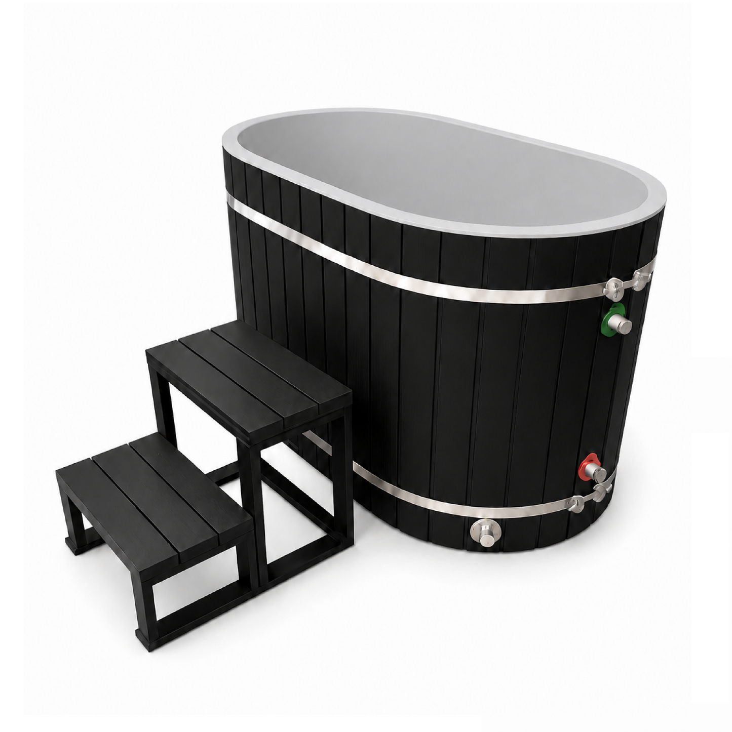 ***New 2026 Model*** DCT Oval Barrel Tub Cold Plunge (50-P) Pacific Cedar - 3/4 IN-OUT without Motor - Black Exterior