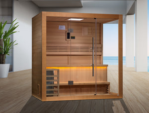 
            
                Load image into Gallery viewer, 2023 Golden Designs &amp;quot;Forssa Edition&amp;quot; 3-4 Person Traditional Steam Sauna (GDI-7203-01) - Canadian Red Cedar Interior
            
        