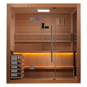 
            
                Load image into Gallery viewer, 2023 Golden Designs &amp;quot;Forssa Edition&amp;quot; 3-4 Person Traditional Steam Sauna (GDI-7203-01) - Canadian Red Cedar Interior
            
        