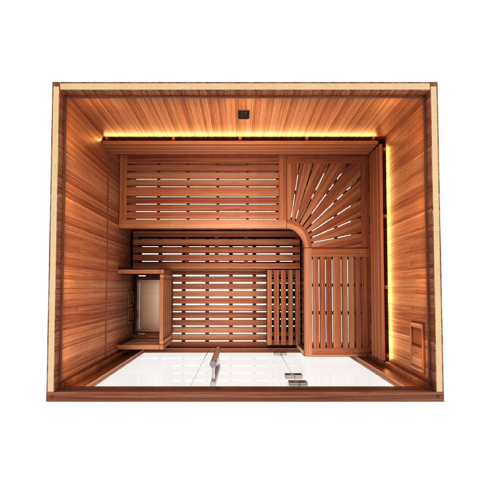 Golden Designs 2025 Updated "Copenhagen Edition" 3 Person Traditional Sauna - Canadian Red Cedar Interior and Pacific Premium Clear Cedar Exterior