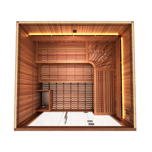 Golden Designs 2025 Updated "Osla Edition" 6 Person Traditional Sauna - Canadian Red Cedar Interior and Pacific Premium Clear Cedar Exterior