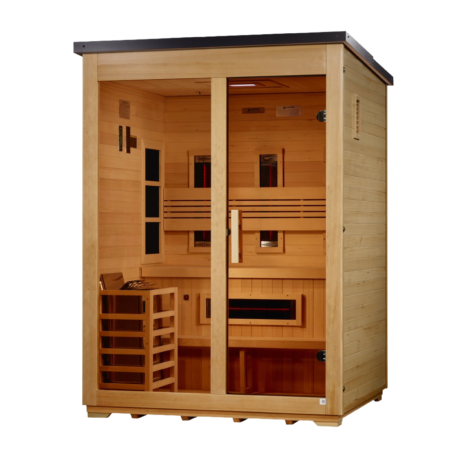 ***New 2026 Model*** Golden Designs "Carinthia" 3 Person Hybrid (PureTech™ Full Spectrum IR or Traditional Stove) Flat Roof Outdoor Sauna (GDI-8023-01)