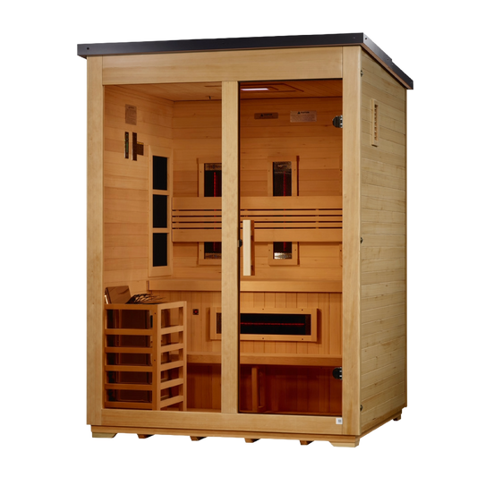 ***New 2026 Model*** Golden Designs "Carinthia" 3 Person Hybrid (PureTech™ Full Spectrum IR or Traditional Stove) Flat Roof Outdoor Sauna (GDI-8023-01)