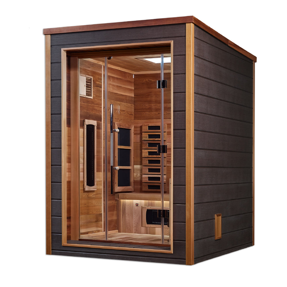 
            
                Load image into Gallery viewer, Golden Designs Nora 2 Person Outdoor-Indoor PureTech™ Hybrid Full Spectrum Sauna (GDI-8222-01) - Canadian Red Cedar Interior
            
        