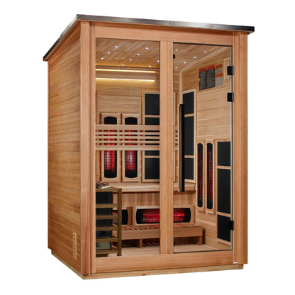 ***New 2026 Model*** Golden Designs "Loviisa" 3 Person, Pacific Cedar Barn Hybrid (PureTech™ Full Spectrum IR or Traditional Stove) Outdoor Sauna (GDI-8523-02)