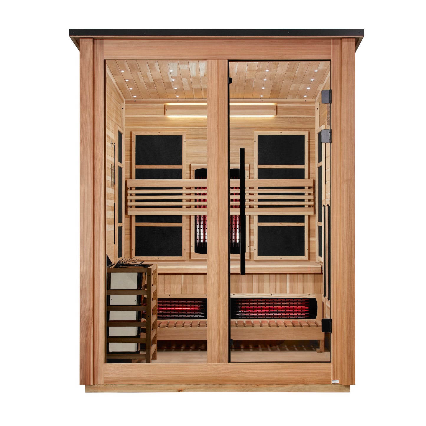***New 2026 Model*** Golden Designs "Loviisa" 3 Person, Pacific Cedar Barn Hybrid (PureTech™ Full Spectrum IR or Traditional Stove) Outdoor Sauna (GDI-8523-02)
