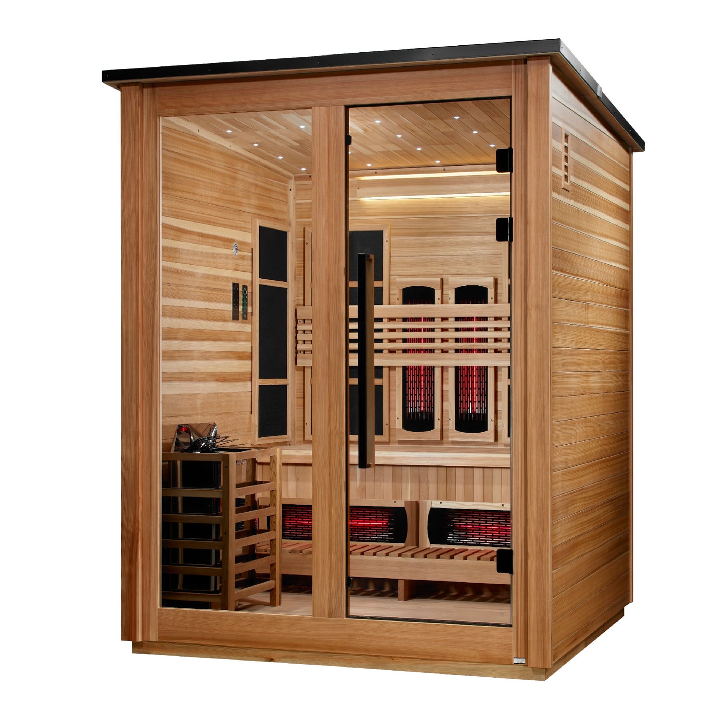 ***New 2026 Model*** Golden Designs "Loviisa" 3 Person, Pacific Cedar Barn Hybrid (PureTech™ Full Spectrum IR or Traditional Stove) Outdoor Sauna (GDI-8523-02)