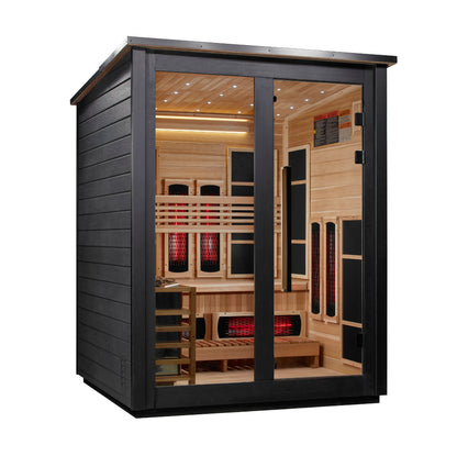 ***New 2026 Model*** Golden Designs "Loviisa" 3 Person, Black Barn Hybrid (PureTech™ Full Spectrum IR or Traditional Stove) Outdoor Sauna (GDI-8523-04)