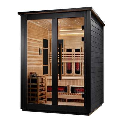***New 2026 Model*** Golden Designs "Loviisa" 3 Person, Black Barn Hybrid (PureTech™ Full Spectrum IR or Traditional Stove) Outdoor Sauna (GDI-8523-04)