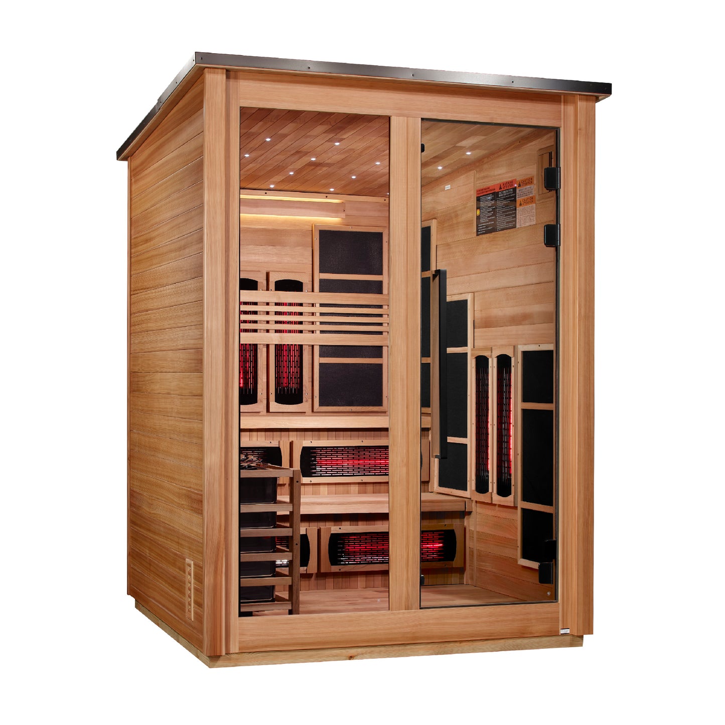 ***New 2026 Model*** Golden Designs "Kaskinen" 6 Person, Pacific Cedar Barn Hybrid (PureTech™ Full Spectrum IR or Traditional Stove) Outdoor Sauna (GDI-8526-02)