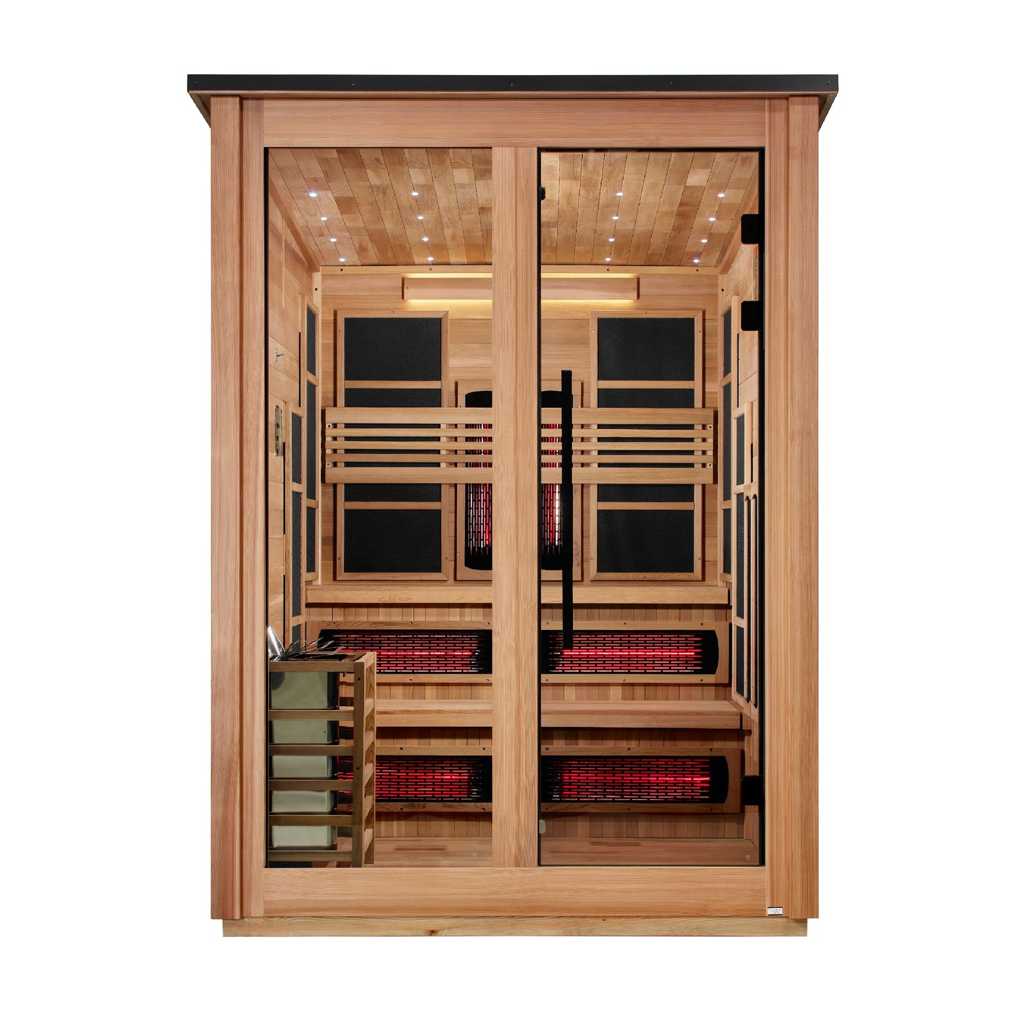 ***New 2026 Model*** Golden Designs "Kaskinen" 6 Person, Pacific Cedar Barn Hybrid (PureTech™ Full Spectrum IR or Traditional Stove) Outdoor Sauna (GDI-8526-02)