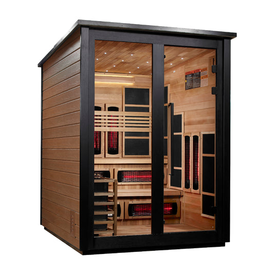 ***New 2026 Model*** Golden Designs "Kaskinen" 6 Person, 2 Tone Barn Hybrid (PureTech™ Full Spectrum IR or Traditional Stove) Outdoor Sauna (GDI-8526-03)