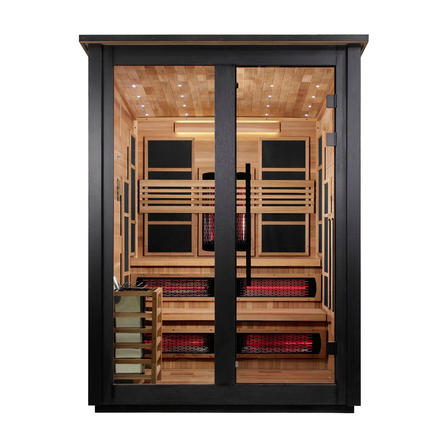 ***New 2026 Model*** Golden Designs "Kaskinen" 6 Person, 2 Tone Barn Hybrid (PureTech™ Full Spectrum IR or Traditional Stove) Outdoor Sauna (GDI-8526-03)