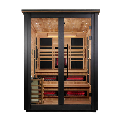 ***New 2026 Model*** Golden Designs "Kaskinen" 6 Person, 2 Tone Barn Hybrid (PureTech™ Full Spectrum IR or Traditional Stove) Outdoor Sauna (GDI-8526-03)