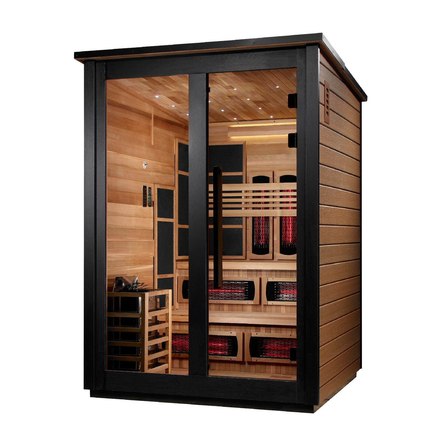 ***New 2026 Model*** Golden Designs "Kaskinen" 6 Person, 2 Tone Barn Hybrid (PureTech™ Full Spectrum IR or Traditional Stove) Outdoor Sauna (GDI-8526-03)
