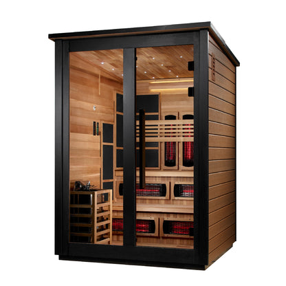 ***New 2026 Model*** Golden Designs "Kaskinen" 6 Person, 2 Tone Barn Hybrid (PureTech™ Full Spectrum IR or Traditional Stove) Outdoor Sauna (GDI-8526-03)