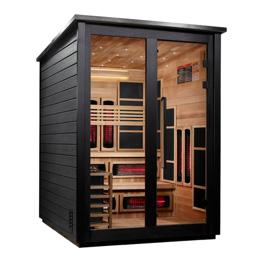 ***New 2026 Model*** Golden Designs "Kaskinen" 6 Person, Black Barn Hybrid (PureTech™ Full Spectrum IR or Traditional Stove) Outdoor Sauna (GDI-8526-04)