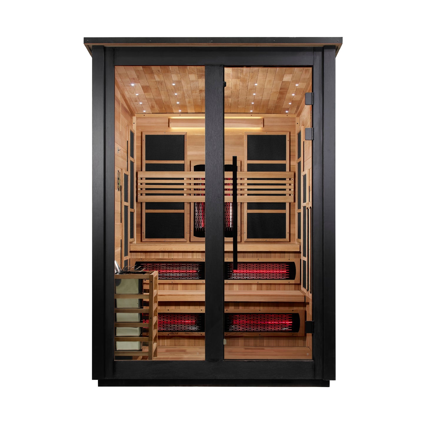 ***New 2026 Model*** Golden Designs "Kaskinen" 6 Person, Black Barn Hybrid (PureTech™ Full Spectrum IR or Traditional Stove) Outdoor Sauna (GDI-8526-04)