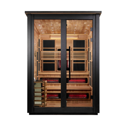 ***New 2026 Model*** Golden Designs "Kaskinen" 6 Person, Black Barn Hybrid (PureTech™ Full Spectrum IR or Traditional Stove) Outdoor Sauna (GDI-8526-04)