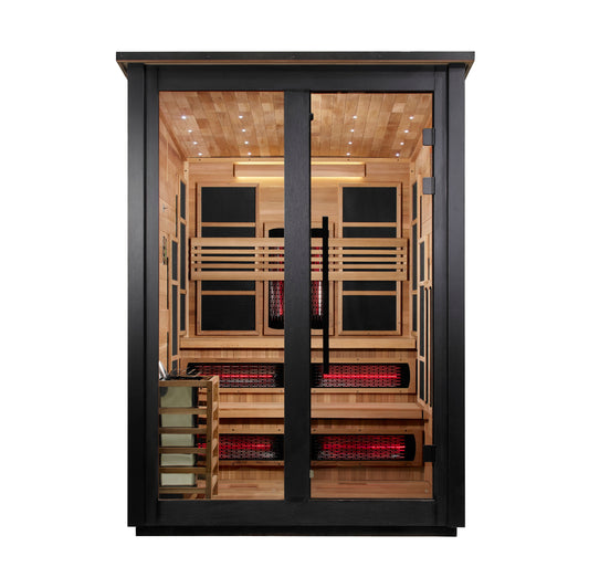 ***New 2026 Model*** Golden Designs "Kaskinen" 6 Person, Black Barn Hybrid (PureTech™ Full Spectrum IR or Traditional Stove) Outdoor Sauna (GDI-8526-04)