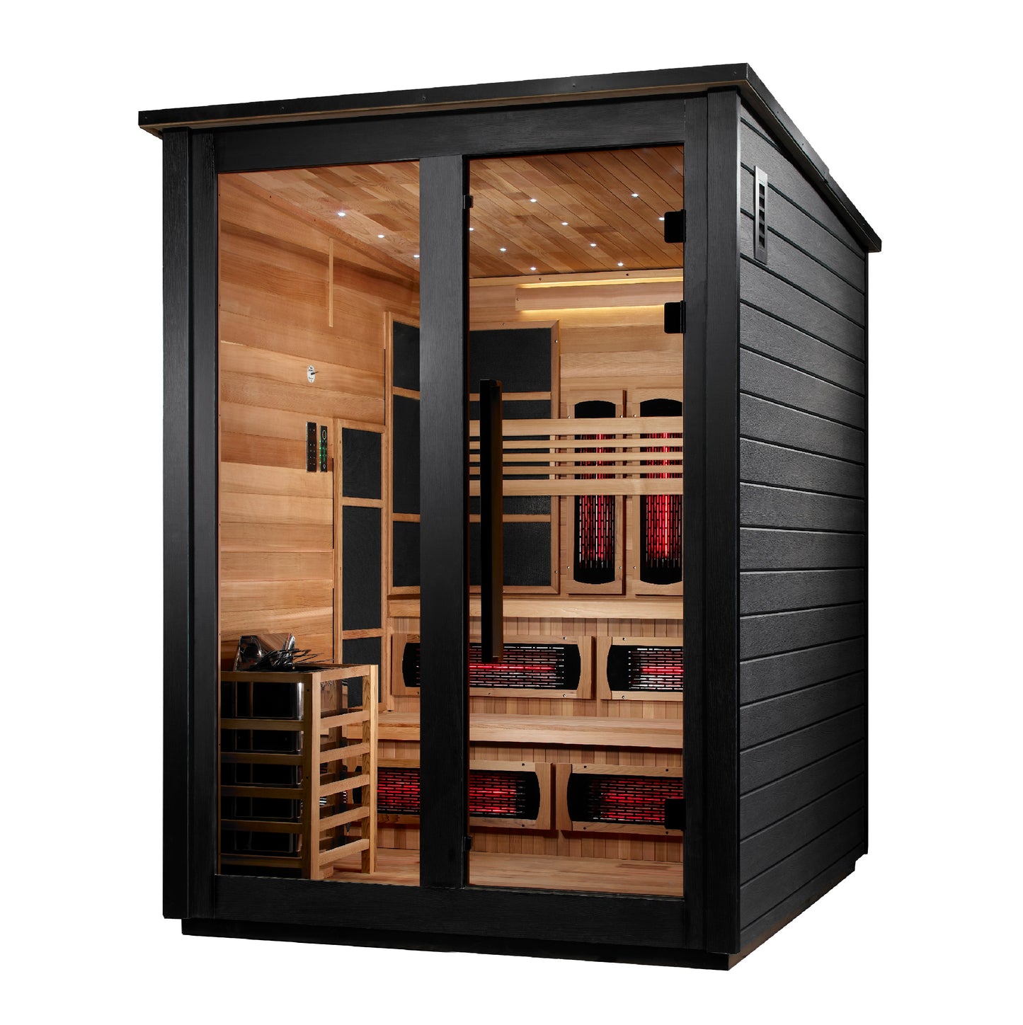 ***New 2026 Model*** Golden Designs "Kaskinen" 6 Person, Black Barn Hybrid (PureTech™ Full Spectrum IR or Traditional Stove) Outdoor Sauna (GDI-8526-04)