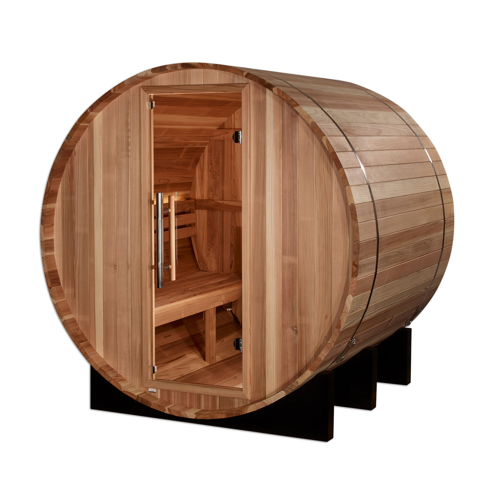 
            
                Load image into Gallery viewer, Golden Designs &amp;quot;St. Moritz&amp;quot; 2 Person Barrel Traditional Sauna -  Pacific Cedar
            
        