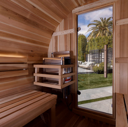 Golden Designs "Zurich" 4 Person Barrel with Bronze Privacy View Traditional Sauna (GDI-B024-01)