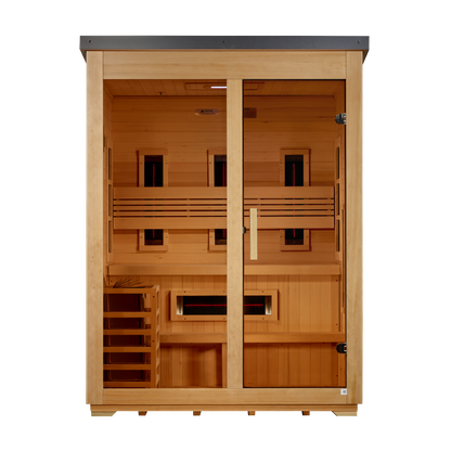 ***New 2026 Model*** Golden Designs "Carinthia" 3 Person Hybrid (PureTech™ Full Spectrum IR or Traditional Stove) Flat Roof Outdoor Sauna (GDI-8023-01)