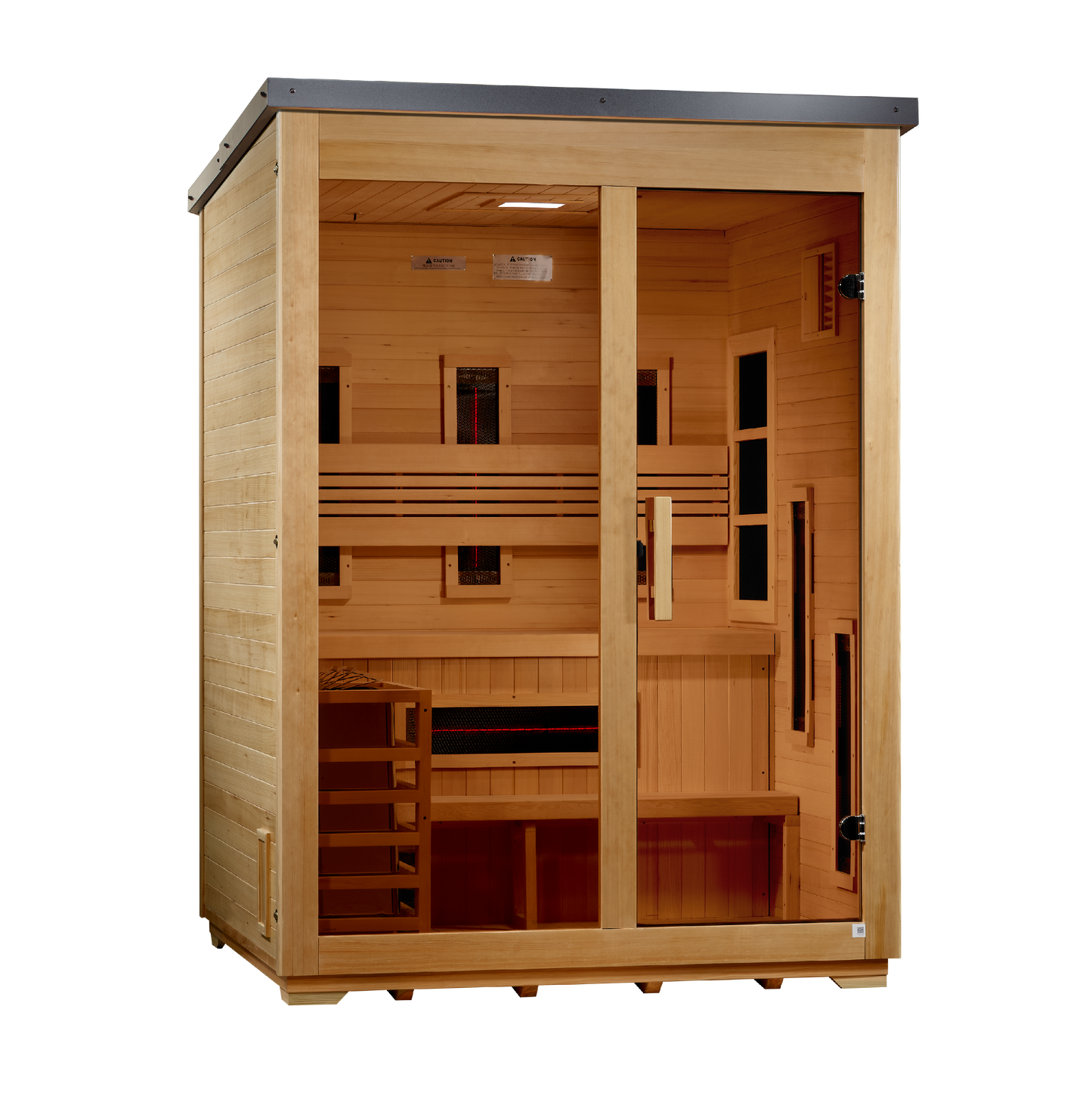 ***New 2026 Model*** Golden Designs "Carinthia" 3 Person Hybrid (PureTech™ Full Spectrum IR or Traditional Stove) Flat Roof Outdoor Sauna (GDI-8023-01)