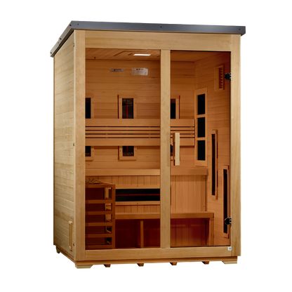 ***New 2026 Model*** Golden Designs "Carinthia" 3 Person Hybrid (PureTech™ Full Spectrum IR or Traditional Stove) Flat Roof Outdoor Sauna (GDI-8023-01)