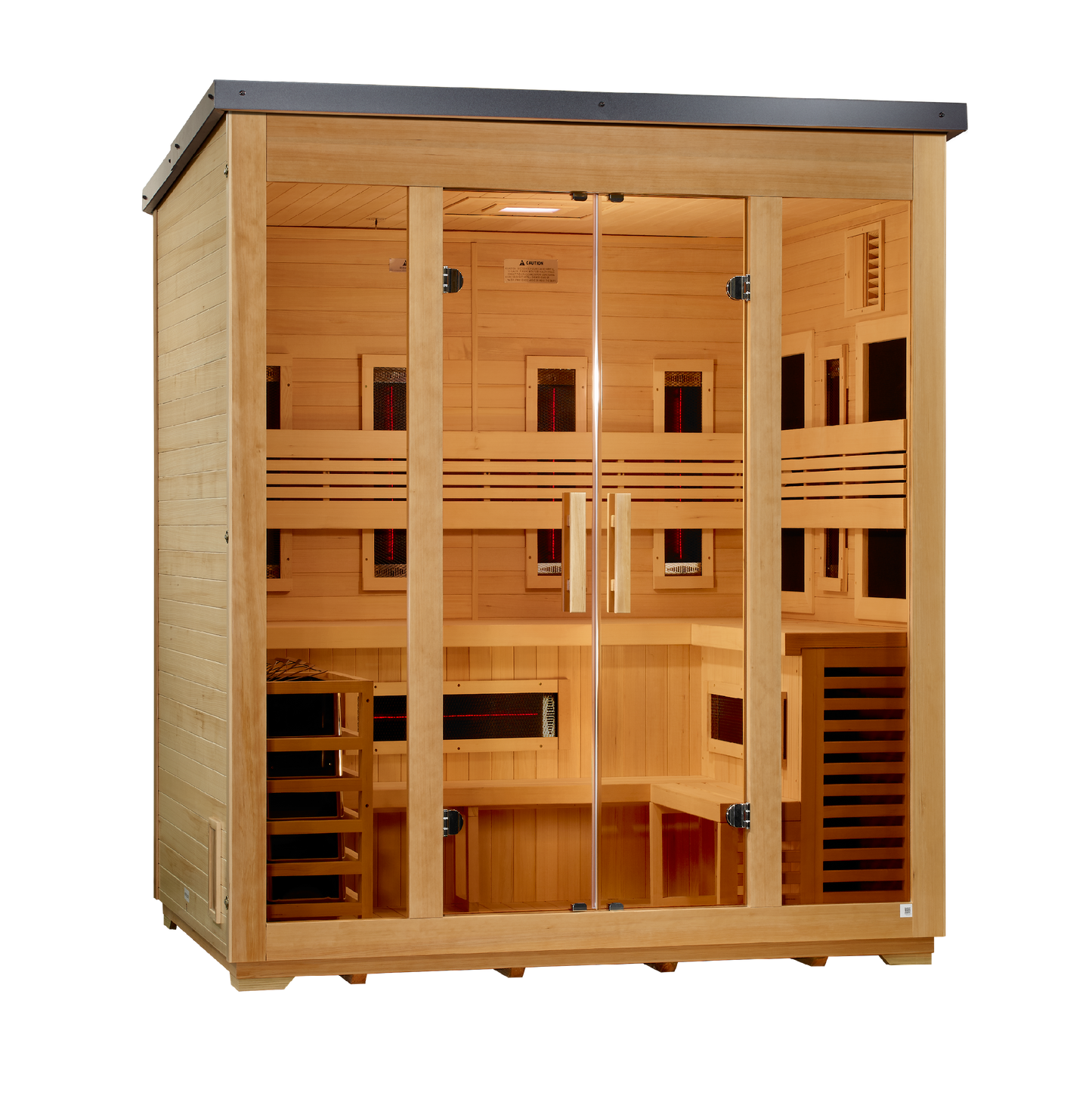 ***New 2026 Model*** Golden Designs "Gargellen" 5 Person Hybrid (PureTech™ Full Spectrum IR or Traditional Stove) Flat Roof Outdoor Sauna (GDI-8025-01)