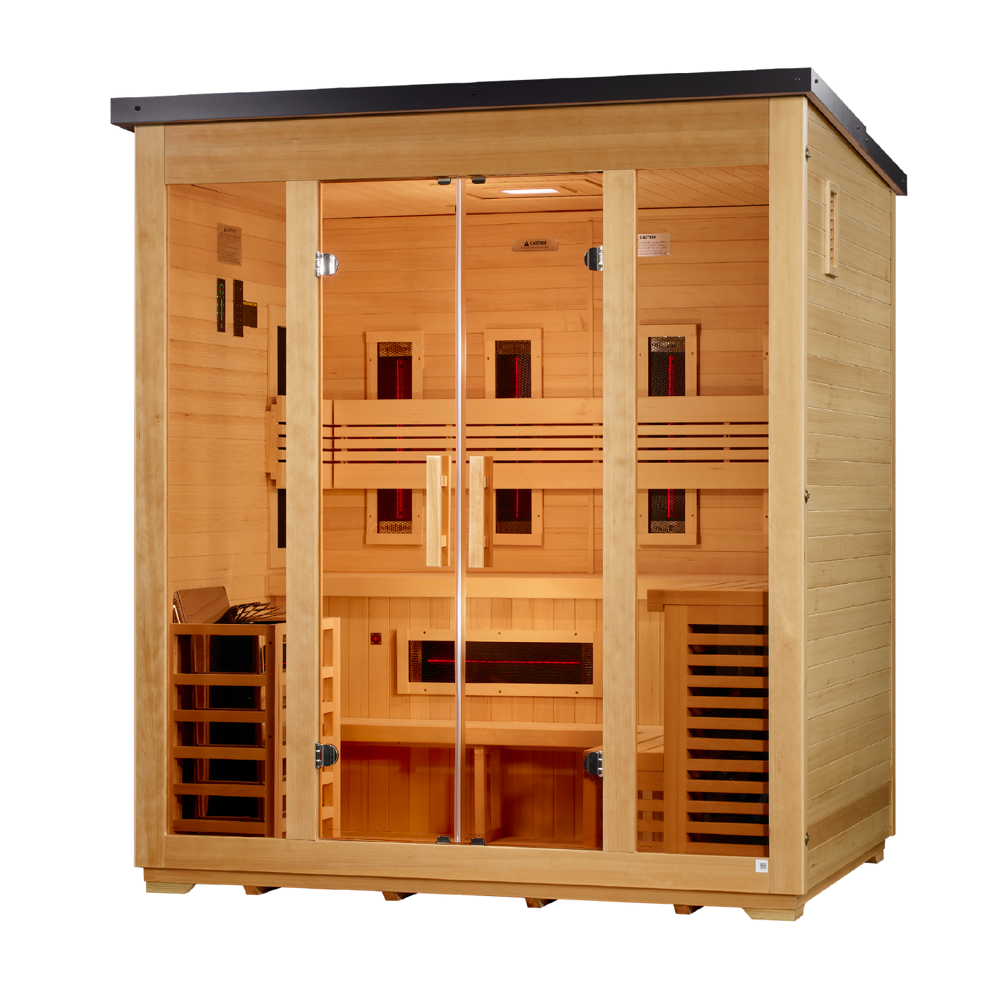 ***New 2026 Model*** Golden Designs "Gargellen" 5 Person Hybrid (PureTech™ Full Spectrum IR or Traditional Stove) Flat Roof Outdoor Sauna (GDI-8025-01)