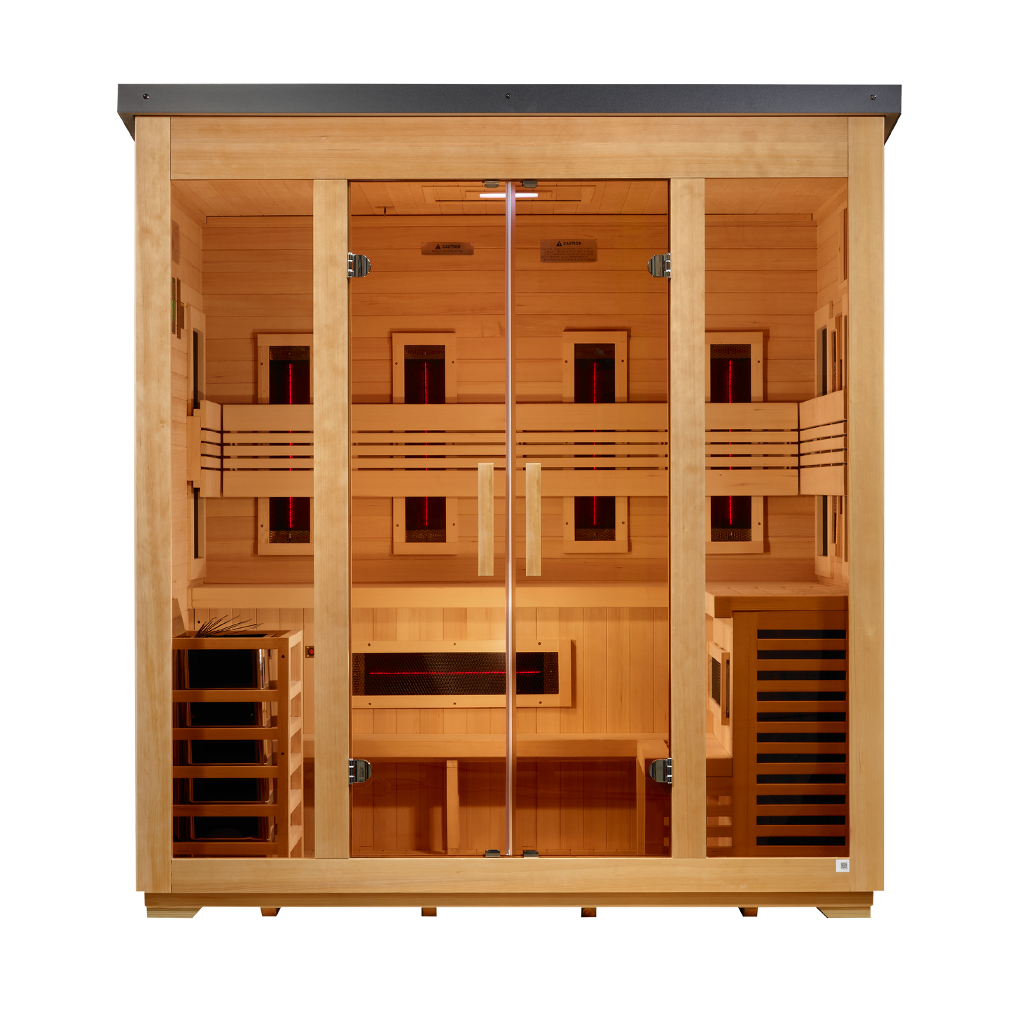 ***New 2026 Model*** Golden Designs "Gargellen" 5 Person Hybrid (PureTech™ Full Spectrum IR or Traditional Stove) Flat Roof Outdoor Sauna (GDI-8025-01)