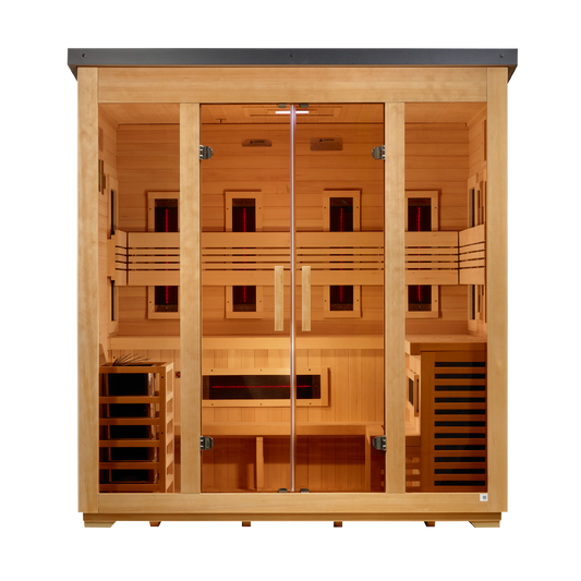 ***New 2026 Model*** Golden Designs "Gargellen" 5 Person Hybrid (PureTech™ Full Spectrum IR or Traditional Stove) Flat Roof Outdoor Sauna (GDI-8025-01)
